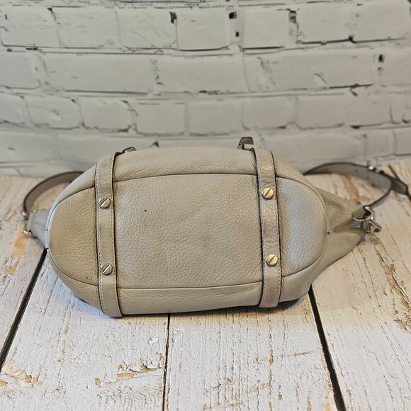 Michael Kors Bedford Belted Med Bowling Satchel Light Grey Pebbled Leather Bag - Picture 8 of 8
